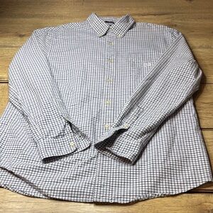 Chaps Men's White, Black and Blue Plaid Button Down Shirt Size Large